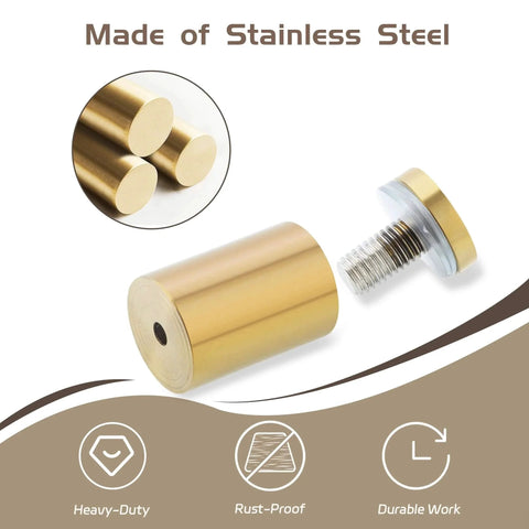 Stainless Steel Gold Sign Mounting Bracket Hardware Pack Of 8 For Wall Mounting Glass And Acrylic Signs Including Sign Standoff Screws
