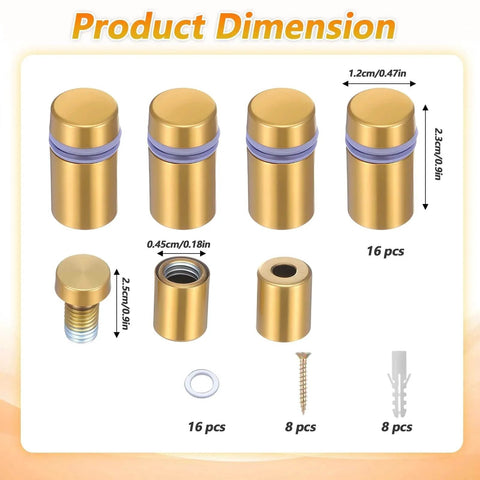 8 Sets Stainless Steel Standoff Screws Kit With 8 Bracket Bodies, 8 Fixing Screws And 8 Plastic Expansion Anchors Black Finish Dimensions