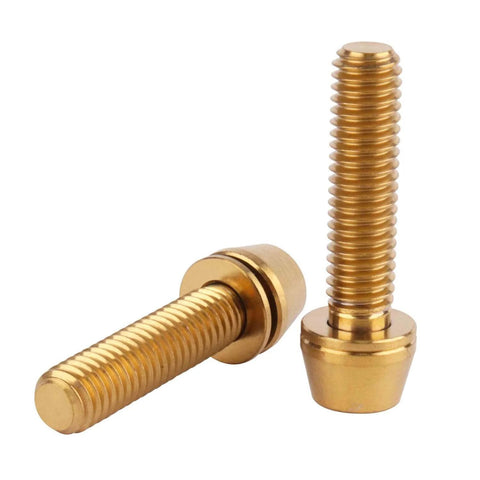 Gold titanium bolt M6 x 25mm with washer, front and side view, for bicycle V brake hub, part of UHDFBDHF 4Pcs Titanium Bolt set