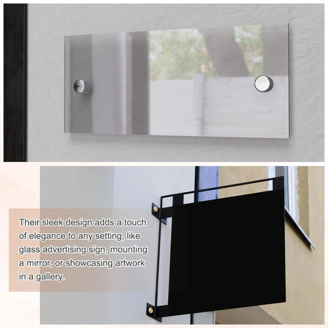 Gold Tone M4x0.7 Sign Standoff Screws With Spacers 8 Pack Wall Mount Hardware for acrylic glass signs and mirrors, installed view.