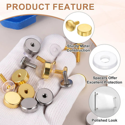 Gold Tone M4x0.7 Sign Standoff Screws With Spacers 8 Pack Wall Mount Hardware for Acrylic Glass Signs and Mirrors in hand