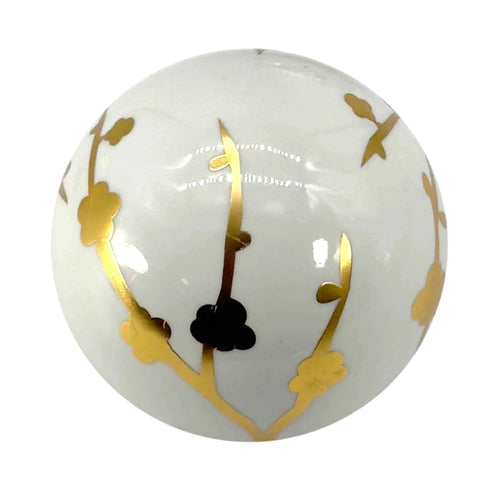 Close-up of 4" Gold & White Floral Chinoiserie Ceramic Ball with gold floral branches, part of a 3-Pack decorative vase bowl filler set.