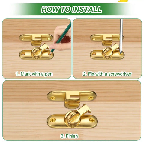 Installation steps for 4 Pack Zinc Alloy Flip Gate Latch Set, 3 Inch Sliding Barn Door Lock With Bright Gold Finish