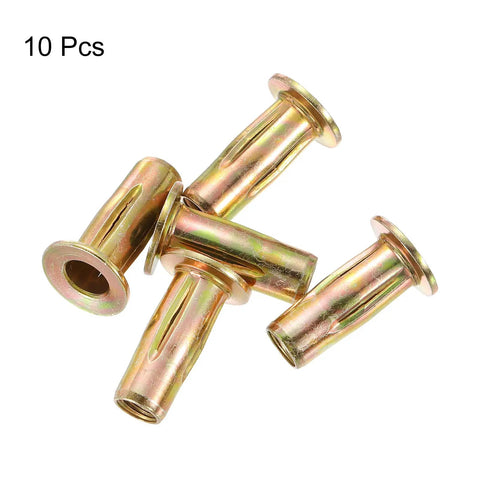 Multi Grip Rivet Nuts 5/16-18 10 Pack Pre-Bulbed Shank Flat Head Threaded Insert Nuts Gold Zinc Plated Finish Carbon Steel