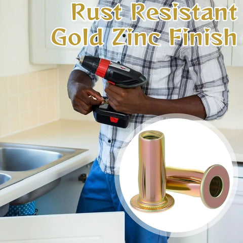 Person using drill with 50 Pcs 5/16-18 Rivet Nuts Pro-Grade Multi-Grip Steel Threaded Inserts Zinc Plated in view