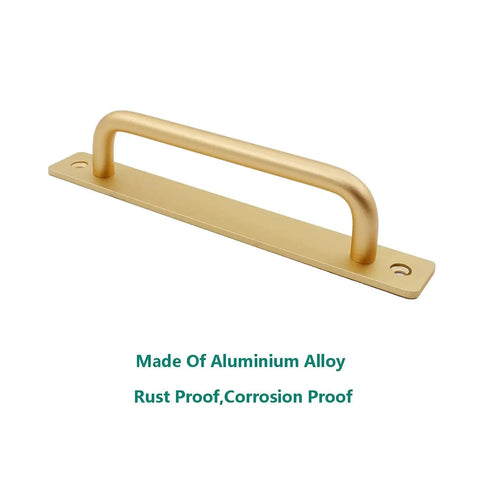 Side view of a 2 Pack Rustic Barn Door Handles In Golden Aluminum Alloy, 7 Inch Modern Sliding Door Pulls, smooth finish, shown unattached.