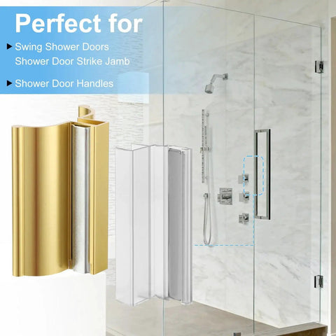 Frameless Shower Door Handle With Golden Finish Aluminum Alloy Construction Includes Metal Strike And Stainless Steel U Channel With Magnet