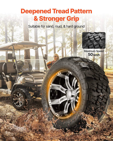 12 Inch Golf Cart Wheels and Tires Combo Set of 4 with 20x10-12 All Terrain Rubber Tires, Black Aluminum Alloy Rims on golf cart