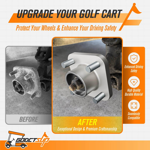Front Wheel Hub Assembly With Dust Cover For Club Car DS And Precedent Golf Carts 2003 And Up, before and after installation
