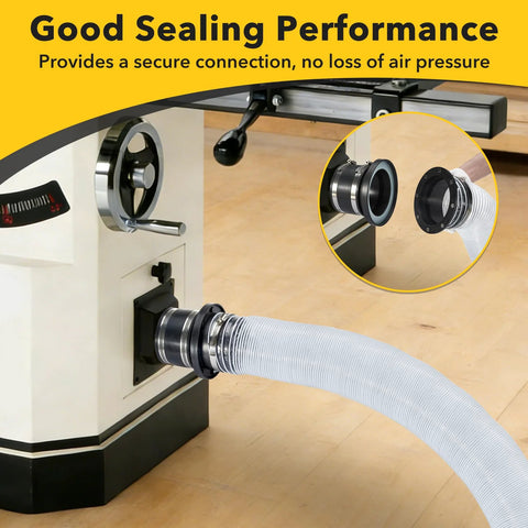 Magnetic dust collection fittings for 4 inch and 2.5 inch hoses; metal quick-connect for woodshop dust-collector hose.