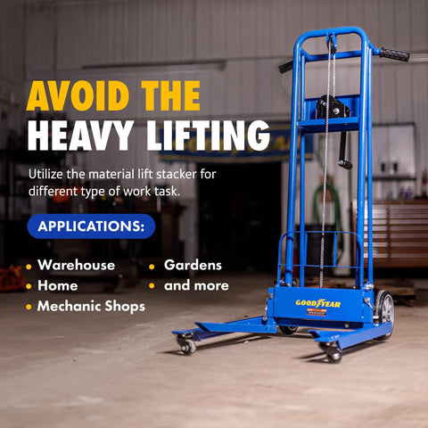 Material Lift Winch Stacker Pallet Truck Dolly With 330 Lbs Capacity And 40 Inch Max Lift 8 Inch Wheels And Swivel Casters