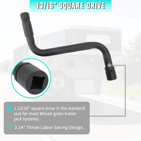 Universal Grain Trailer Crank Handle 13/16 Inch Square Drive 14 Inch Throw with diagram of square drive socket
