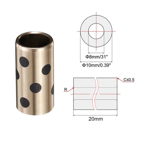 10 Pack JDB Bearing Bushing Sleeve 8mm Bore 12mm OD 20mm Length Self Lubricating Graphite Brass Bushings with diagram for CNC