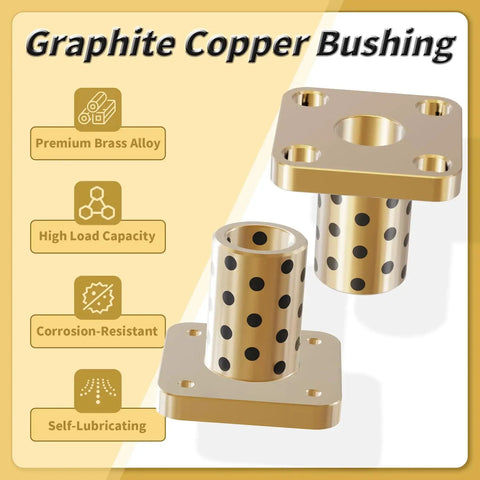 Two Pieces Brass Graphite Wrapped Oilless Sleeve Bearings Square Flanged Bushing With 8mm ID, 12mm OD, 30mm Length, Flange Diameter 27mm