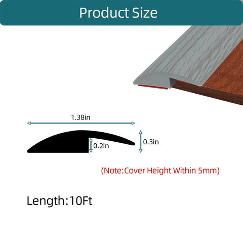 Diagram showing dimensions of Carpet Floor Transition Strip, Self-Adhesive Carpet to Tile Transition Edging Trim 10Ft - Gray, 5mm Cover Height
