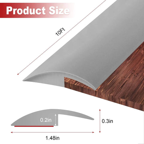 10Ft Carpet Floor Transition Strip, Self Adhesive Edging Trim, PVC Threshold Cover detailed size diagram