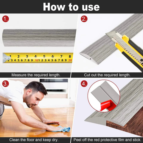 Installation guide for 10Ft Carpet Floor Transition Strip, Self Adhesive Floor Edging Trim Strip, PVC Threshold Cover for Doorway