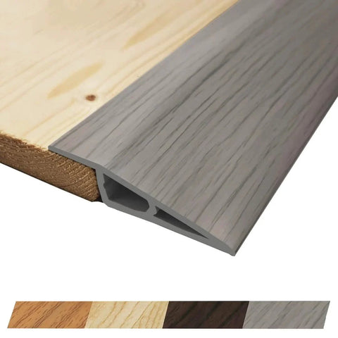 1/2" to 3/5" Height Threshold Ramp - Rubber Threshold, Floor Transition Strip in Gray Oak Ash installed on wood surface