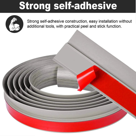 10Ft Carpet Floor Transition Strip, Self Adhesive Floor Edging Trim Strip, PVC Threshold Cover in Gray Forest shown with adhesive backing