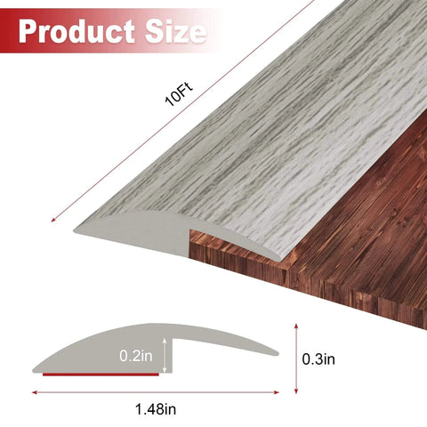 Diagram showing dimensions of 10Ft Carpet Floor Transition Strip, Self Adhesive Floor Edging Trim Strip, PVC Threshold Cover for Doorway - Gray Forest