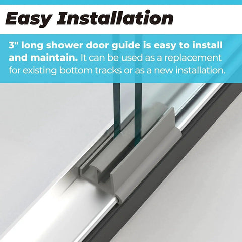 Gray Sliding Shower Door Bottom Guide For Glass Doors Fits 1-3/8 Inch Wide And 3 Inch Long Replacement Rail For Smooth Gliding And Leak Prevention In Shower Enclosures 1 Pack Designed For Frameless Glass Doors Durable Plastic installed on track.