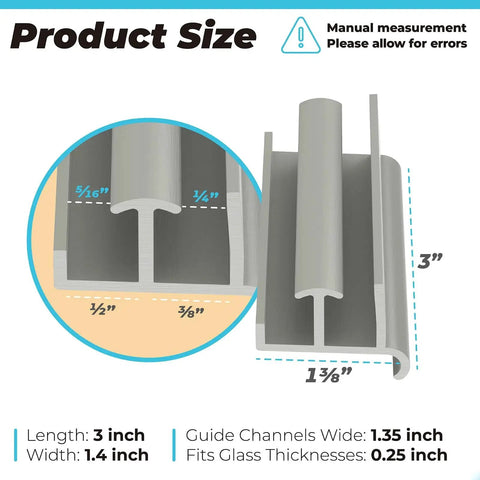Gray Sliding Shower Door Bottom Guide For Glass Doors Fits 1-3/8 Inch Wide And 3 Inch Long Replacement Rail dimensions