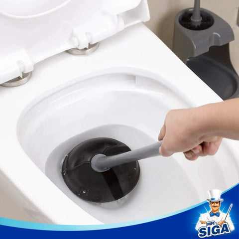 Space Saving Toilet Plunger And Bowl Brush Combo In Gray With Durable Two Compartment Holder for easy bathroom cleaning by MR Siga.