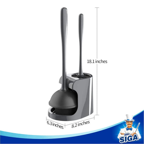 Space Saving Toilet Plunger And Bowl Brush Combo In Gray With Durable Two Compartment Holder For Easy Bathroom Cleaning And Neat Tidy Storage