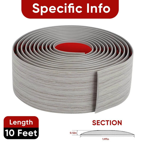 Floor Transition Strip for Doorways, 2'' x10Ft Self-Adhesive Laminate Floor Strip, Carpet Threshold - Gray Wood Grain, coiled view