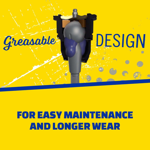 Close-up of greasable front lower rear outer suspension ball joint replacement for Mercedes-Benz E350, heavy-duty design.