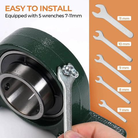 250 Pcs SAE And Metric Grease Fittings Assortment With Wrench Kit used on machinery component, wrenches shown, 7-11mm sizes