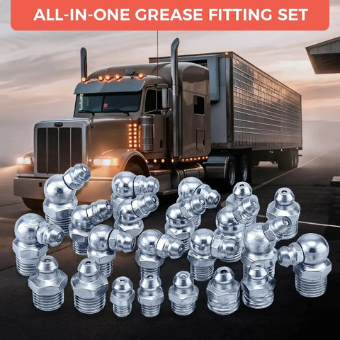 Grease Zerk Fittings Kit For Auto Techs And Home Mechanics Hapric 112 Pc SAE And Metric Hydraulic Fittings Set with truck.
