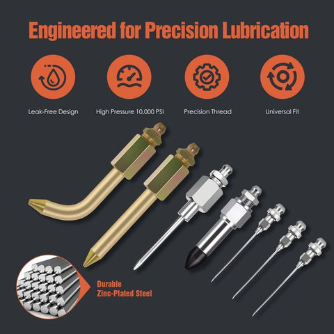 Grease Gun Needle Tip Kit – 7PCS Grease Gun Accessory Set with 3 Grease Injector Needle, adapters, and fittings for lubrication