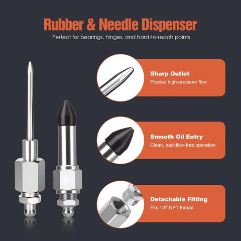Grease Gun Needle Tip Kit – 7PCS Grease Gun Accessory Set with 3 Grease Injector Needle and Dispenser for precise flow.