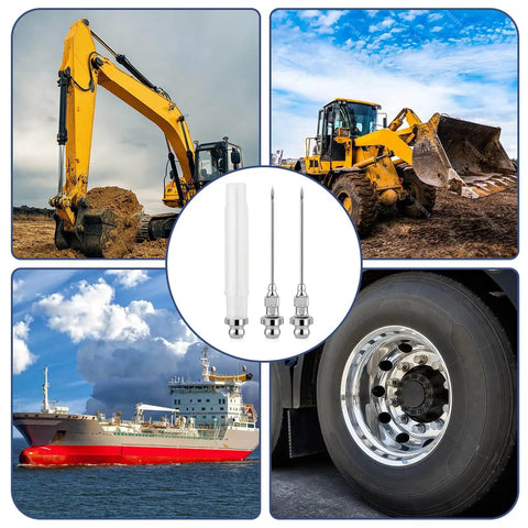 Three Pack 18G Grease Gun Needles For Easy Lubrication Of Machines And Bicycle Chains Carbon Steel Tips visible with heavy machinery and vehicles