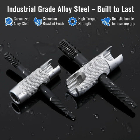 All In One Grease Zerk Fitting Tool Set for install remove rethread with removal tool, SAE 1/4-28, 1/8 NPT, M10x1, M8x1, hex sizes shown on dark surface