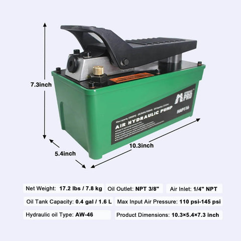 Powerful 10,000 PSI Air Hydraulic Pump With 1.6L Reservoir And Foot Pedal, Three Eighths NPT Oil Outlet, One Quarter Inlet