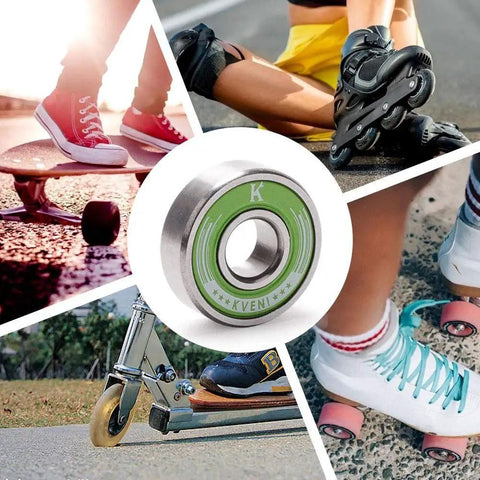 Pro Longboard Bearings High Speed 608RS Ball Skate Bearing ABEC pack of 8 green for boards, skates, scooters with carbon rim and seal