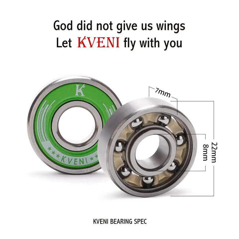 Pro Longboard Bearings High Speed 608RS Ball Skate Bearing ABEC shown with green seal and dimensions