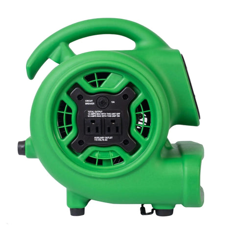 Green Compact Mighty Air Mover with One Quarter HP Motor Delivers 925 CFM for fast surface drying, side view
