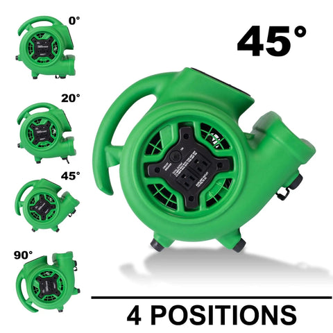 Compact Mighty Air Mover with One Quarter HP Motor Delivers 925 CFM for Fast Surface Drying, shown in four positions