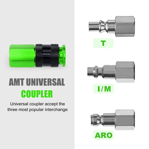 Rugged Aluminum Air Coupler And Plug Kit, 15 Piece Pro Grade Set With Quarter Inch NPT Quick Connect Air Fittings, Green Finish