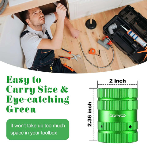 All In One Deburring Cutter And Tube Reamer For Copper PVC And Metal Pipes With Easy Grip Handle, compact green design