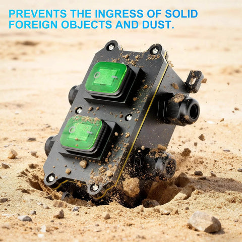 IP65 Waterproof Dual Light Switch Box Built To Endure Outdoors For 12V To 24V Systems, 30A DPST Toggle Switch in sand