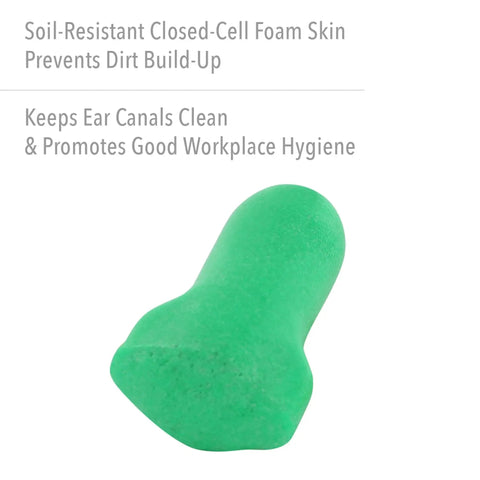 Low Pressure Disposable Foam Earplugs For Smaller Ears, 200 Pairs Green, Hygienic Smooth Closed Cell Foam Skin Reduces Dirt Buildup