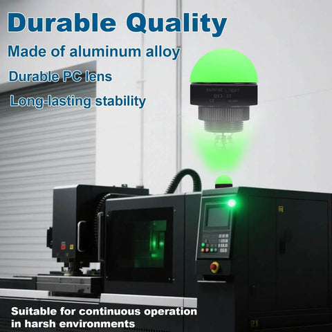 24V DC AC Three Color LED Signal Tower Indicator Go To All In One Single Layer Warning Light With Red Yellow Green LEDs IP65 Waterproof Continuous Visual Alert For Industrial Machinery Safety And Status Signaling shown on industrial equipment
