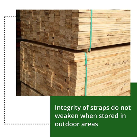 Heavy Duty PET Strapping Coil Five Eighths Inch Wide 0.035 Inch Thick, 200 Feet, 1400 Lbs Break Strength, securing wood stack
