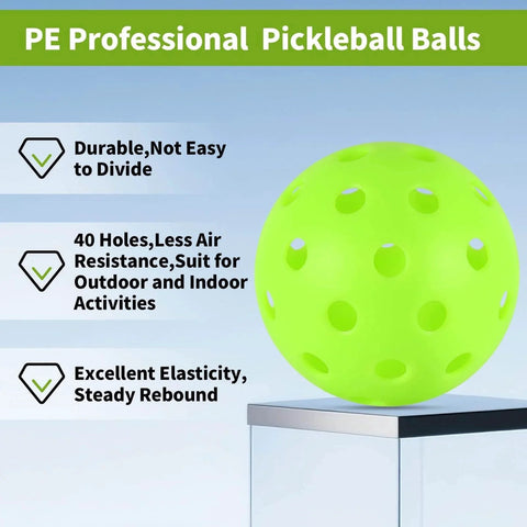 Green 100pc Pickleball Balls,40 Holes indoor Pickleball Balls with Mesh Bag, features durability and elasticity for indoor/outdoor play.