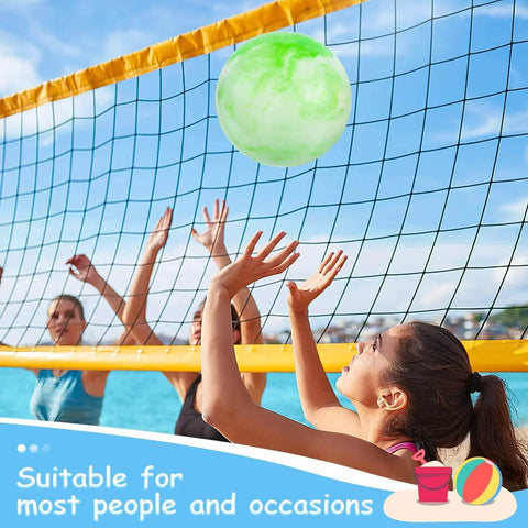 Kids playing volleyball with green marbleized ball from 3 otters 6PCS Playground Balls, 8.5 Inches Beach Ball for Kids Inflatable Bouncy Balls.