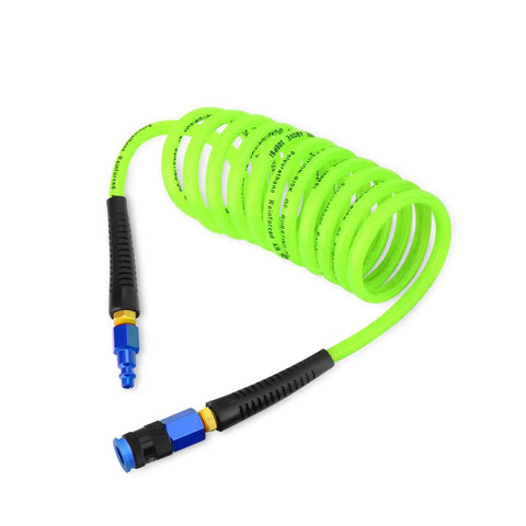 One Quarter Inch By Ten Foot Pro Grade Reinforced Polyurethane Air Hose with bend restrictor and quick coupler for air compressors